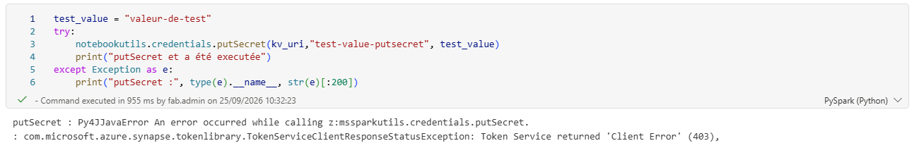 putSecret : TokenServiceClientResponseStatusException, Token Service returned ‘Client Error’ (403)