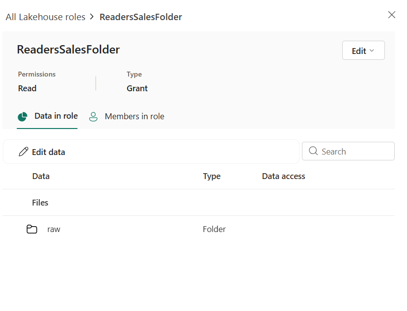 Le rôle ReadersSalesFolder donne accès au dossier Files/raw