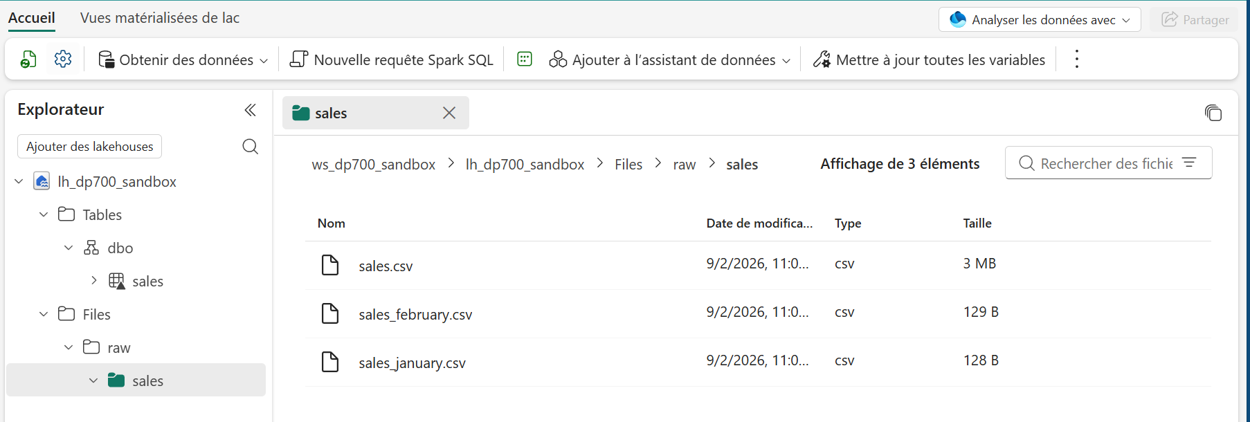 L’explorateur d’Alpha en Contributor : la table sales est visible malgré ReadersSalesFolder seul