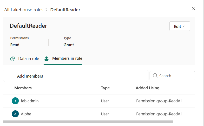 DefaultReader contient maintenant Alpha, ajouté via Permission group-ReadAll