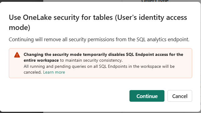 Confirmation : le point de terminaison SQL est désactivé temporairement pour tout le workspace